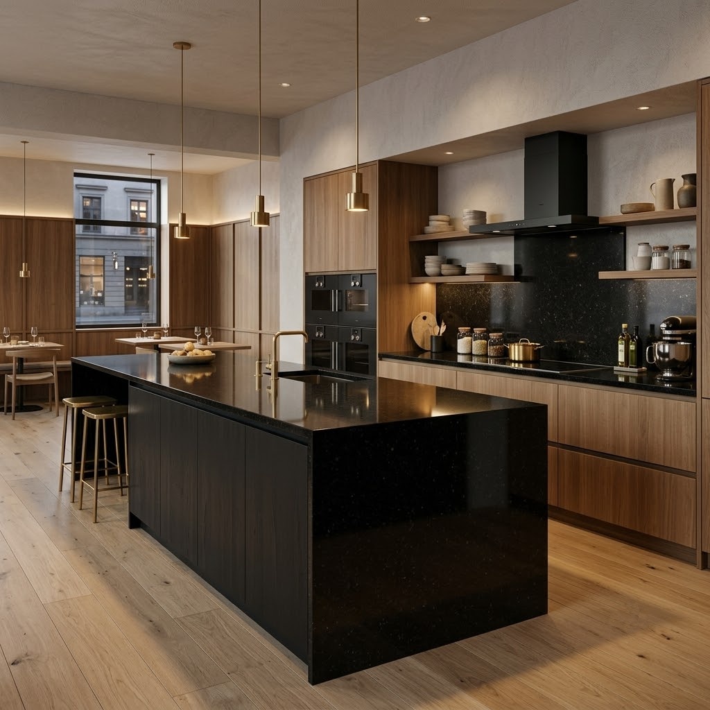 Black polished granite slab in Miami.