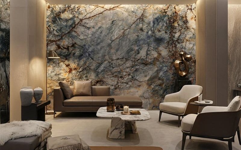 cristallo quartzite blue wall design