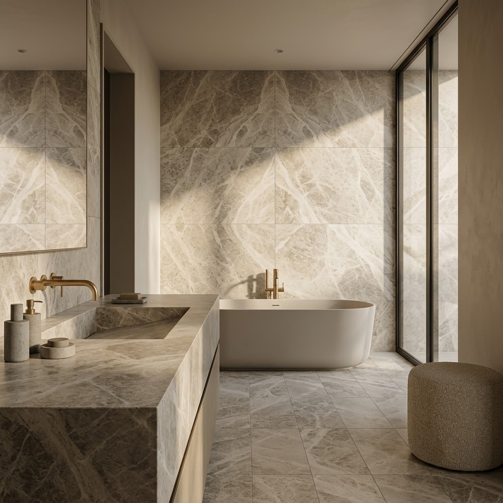 Diana Royal honed marble bathroom tile installation by a Pompano Beach.