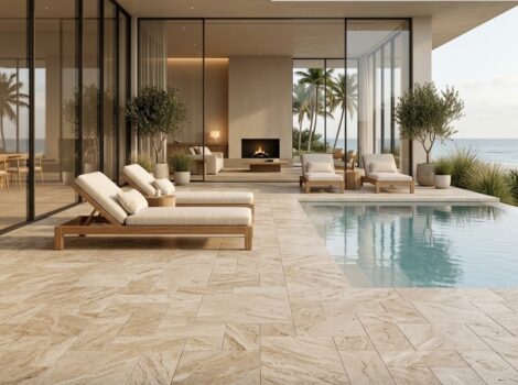 Diana Royal textured marble pavers from a Pompano Beach tile.
