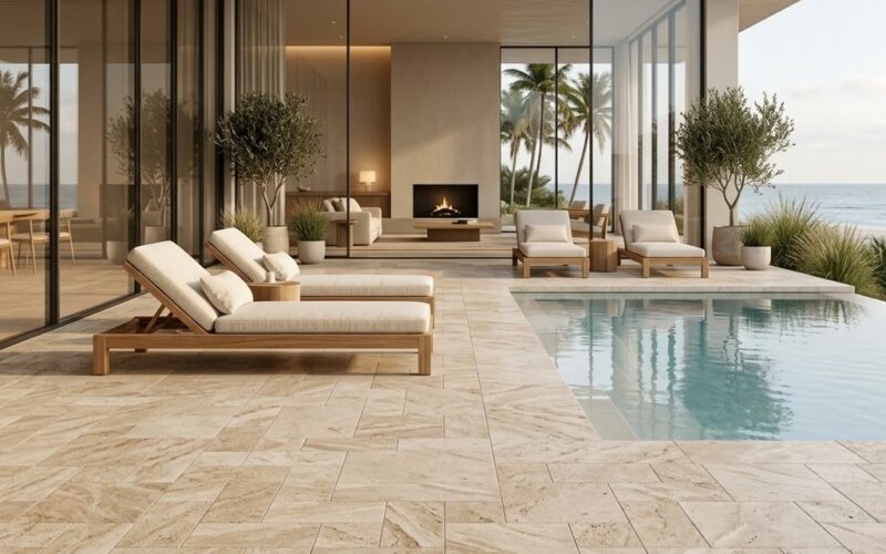 Diana Royal textured marble pavers from a Pompano Beach tile.