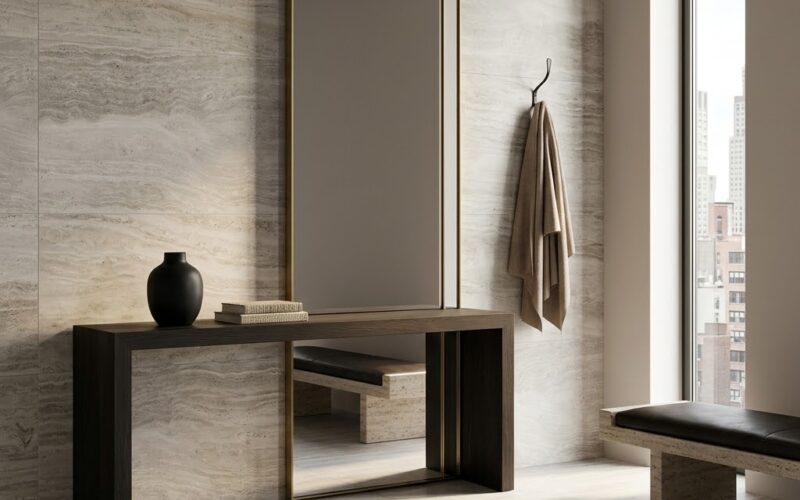 Haisa Light Honed Marble Tile flooring in a luxury New York entryway.