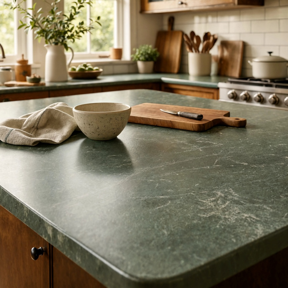 Costa polished granite kitchen island slab in a warm Fairfax home.