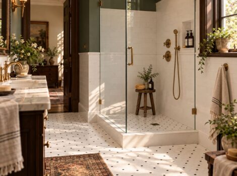 Bathroom wall tile with honed white marble subway in a shower.