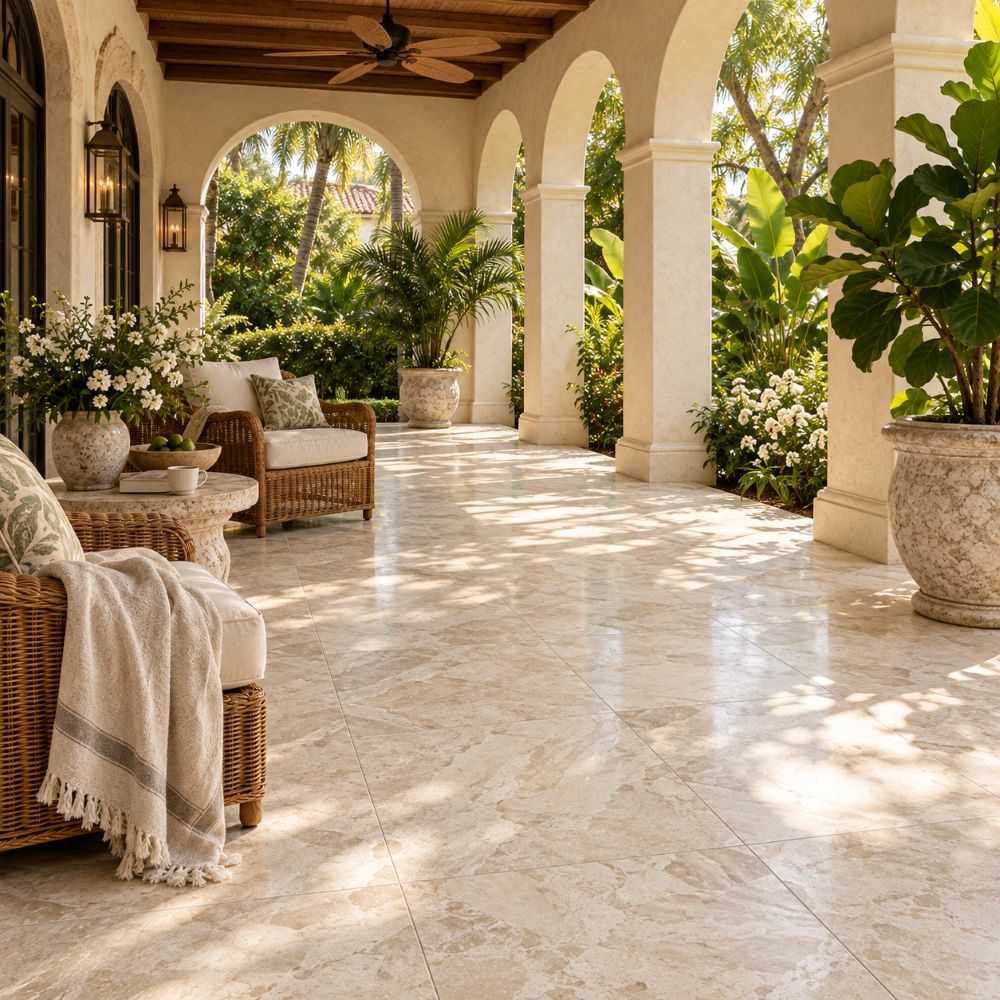 Honed Diana Royal marble floor in a Miami home.