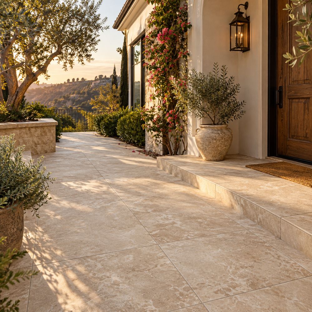 Cream porcelain pavers at a entry in Anaheim Hills.
