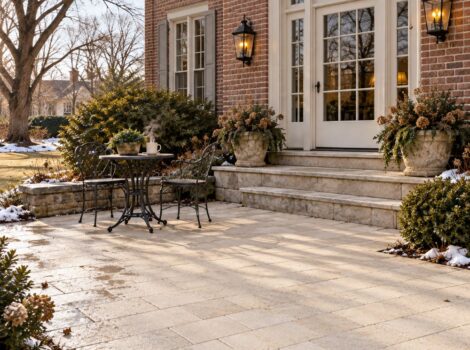 Diana Royal textured marble pavers on a New Jersey terrace.