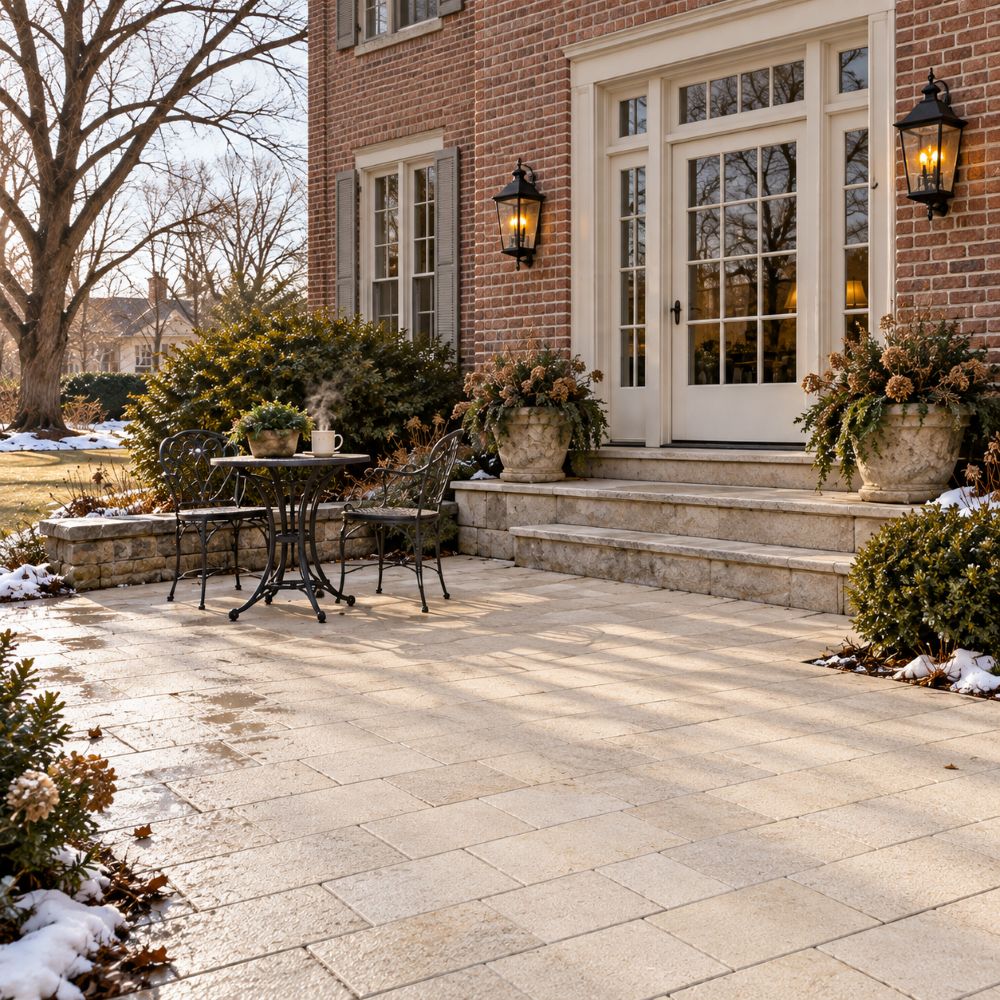 Diana Royal textured marble pavers on a New Jersey terrace.