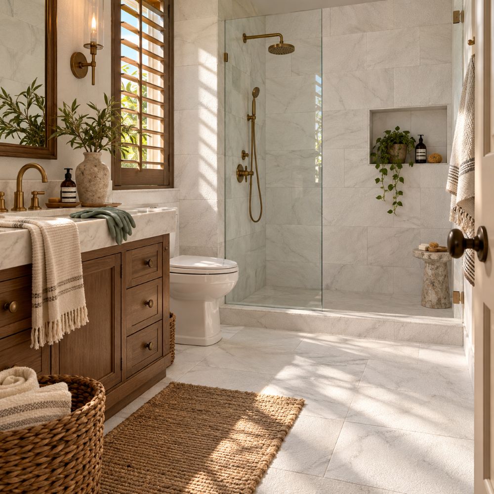 Fantasy White textured marble guest bathroom in a Puerto Rico villa.