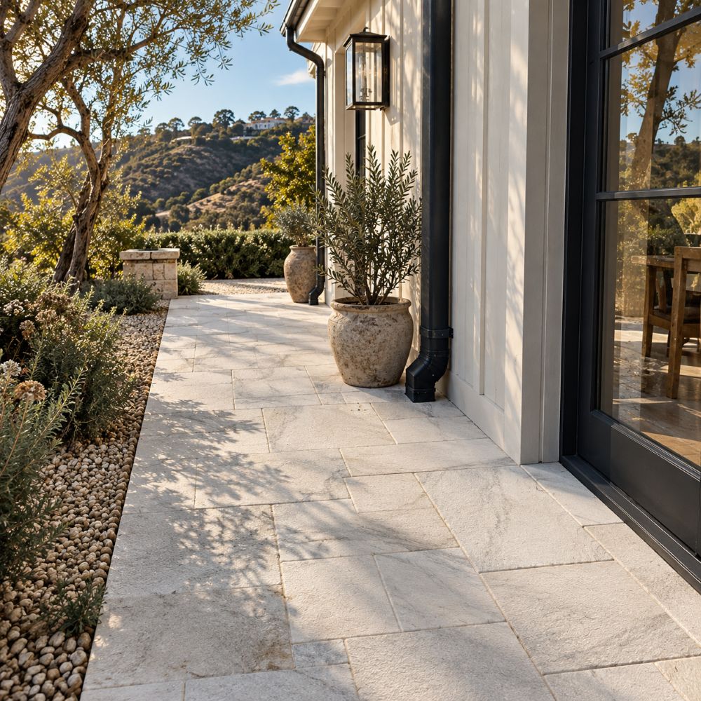 White marble pavers in Anaheim Hills home.